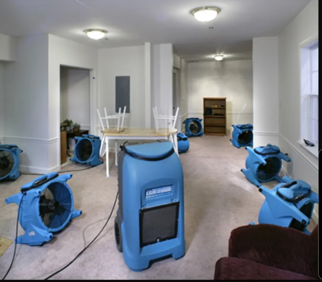 Air movers and dehumidifier setup for Water Damage Restoration in Spotswood