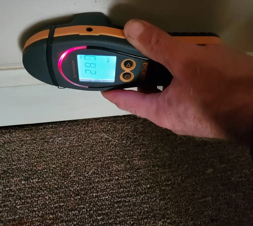 Moisture detection at baseboard during Storm Damage Restoration in Spotswood